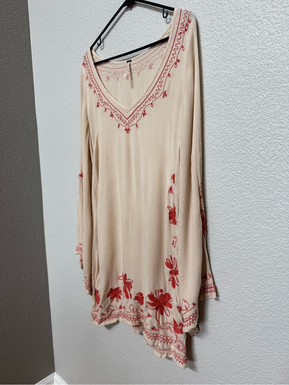 Free People Embroidered Bell Sleeve Tunic Dress Women’s S Fall Boho Floral